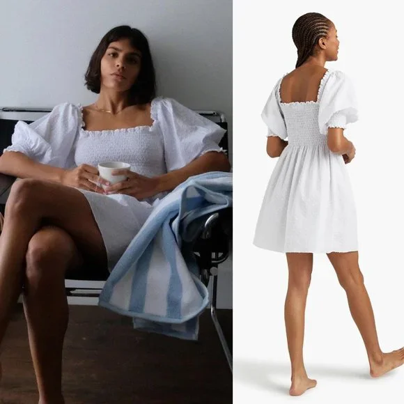 Hill House Athena White Sheer Swiss Dot Nap Mini Dress - Picture 2 of 13